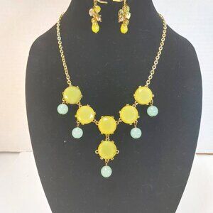 Jewelry Set / Green and Blue Statement Necklace and Earrings